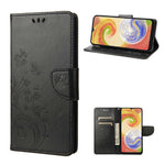 Stødabsorberende PU-lædercover til Samsung Galaxy A04 4G (164,4 x 76,3 x 9,1 mm), pung etui med stander, præget blomst og sommerfugle, folio flip telefoncover med rem