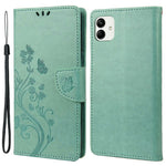 Stødabsorberende PU-lædercover til Samsung Galaxy A04 4G (164,4 x 76,3 x 9,1 mm), pung etui med stander, præget blomst og sommerfugle, folio flip telefoncover med rem