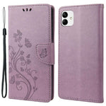 Stødabsorberende PU-lædercover til Samsung Galaxy A04 4G (164,4 x 76,3 x 9,1 mm), pung etui med stander, præget blomst og sommerfugle, folio flip telefoncover med rem
