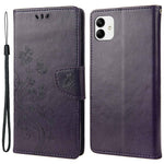 Stødabsorberende PU-lædercover til Samsung Galaxy A04 4G (164,4 x 76,3 x 9,1 mm), pung etui med stander, præget blomst og sommerfugle, folio flip telefoncover med rem
