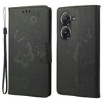 Asus Zenfone 9 5G Magnetiskt spänne PU-lädermobilskal Stora fjärilar Blommönster Prägling Reptåligt mobilskal Plånboksställ med rem