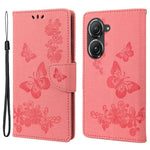 Asus Zenfone 9 5G Magnetiskt spänne PU-lädermobilskal Stora fjärilar Blommönster Prägling Reptåligt mobilskal Plånboksställ med rem