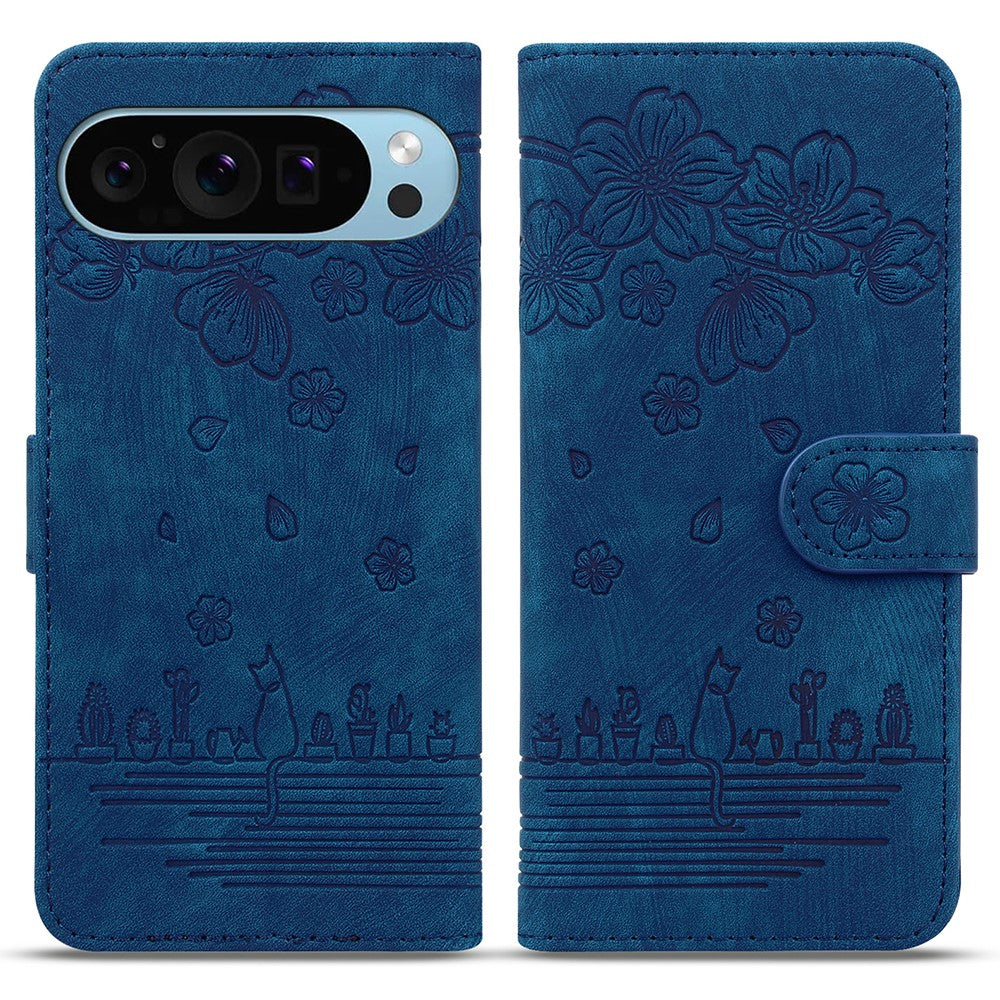 For Google Pixel 10 Pro / Pixel 10 / Pixel 9 Pro / Pixel 9 Case Flip Stand Leather Phone Cover Cherry Blossom Cat Imprinted