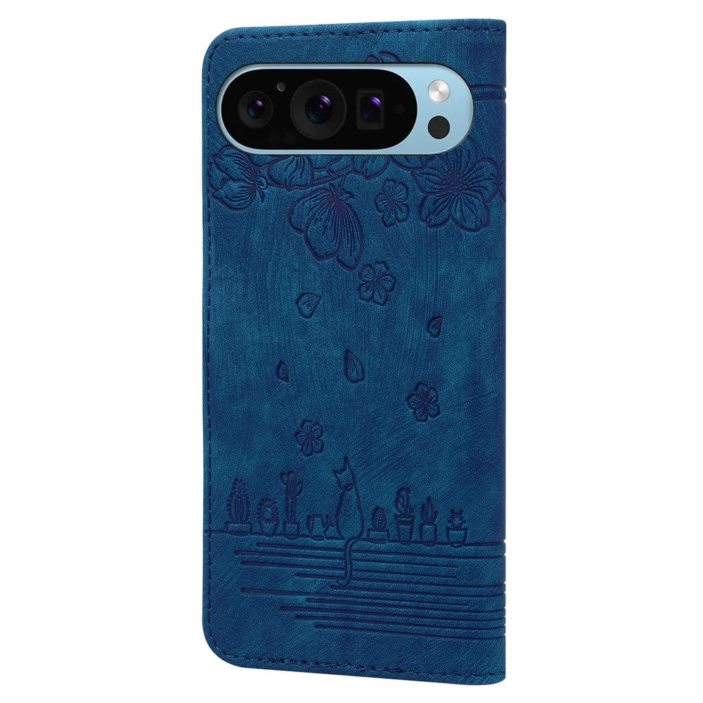 For Google Pixel 10 Pro / Pixel 10 / Pixel 9 Pro / Pixel 9 Case Flip Stand Leather Phone Cover Cherry Blossom Cat Imprinted