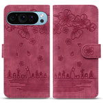 For Google Pixel 10 Pro / Pixel 10 / Pixel 9 Pro / Pixel 9 Case Flip Stand Leather Phone Cover Cherry Blossom Cat Imprinted