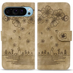 For Google Pixel 10 Pro / Pixel 10 / Pixel 9 Pro / Pixel 9 Case Flip Stand Leather Phone Cover Cherry Blossom Cat Imprinted