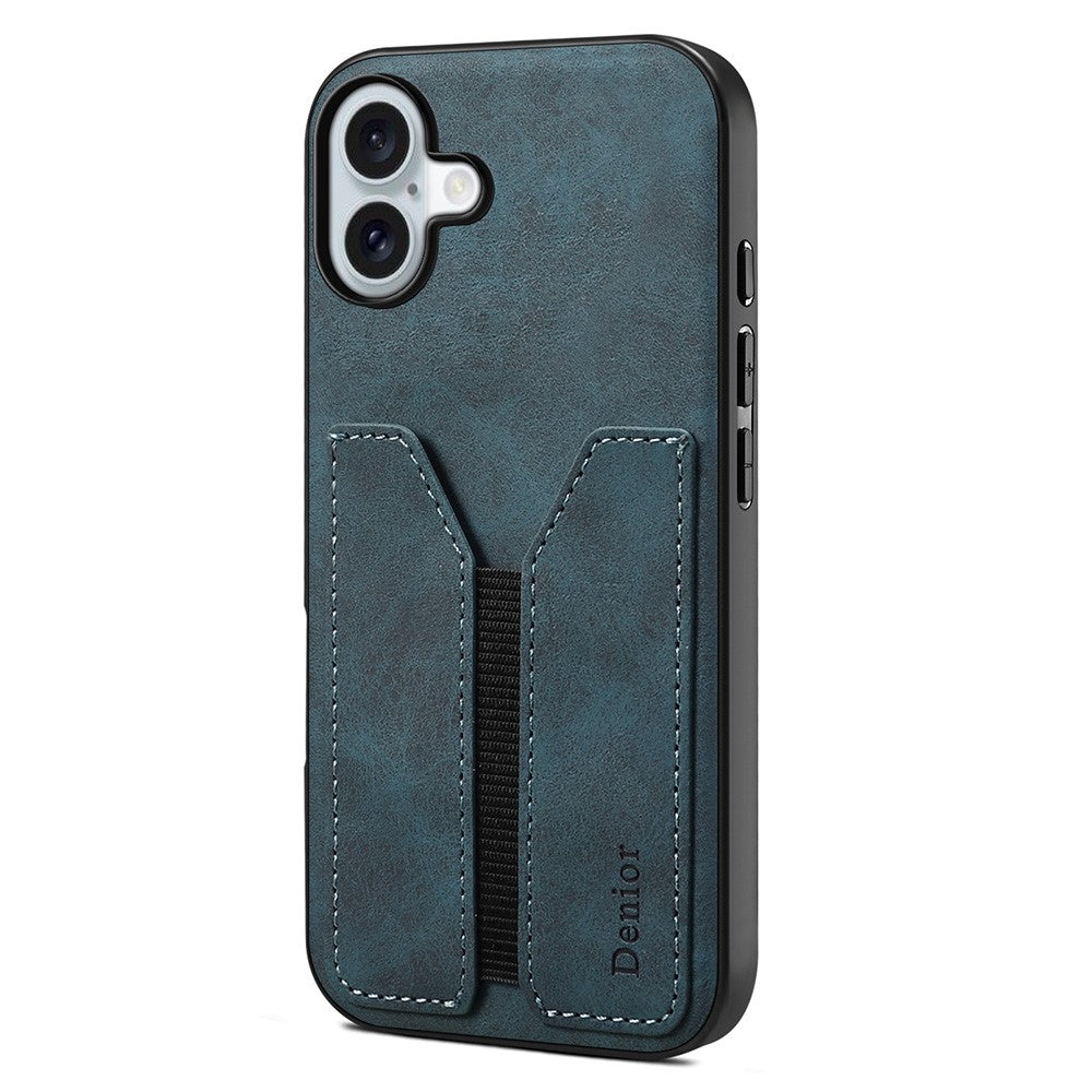 DENIOR For iPhone 16 Plus Case Elastic Card Holder PU Leather+TPU+PC Phone Cover