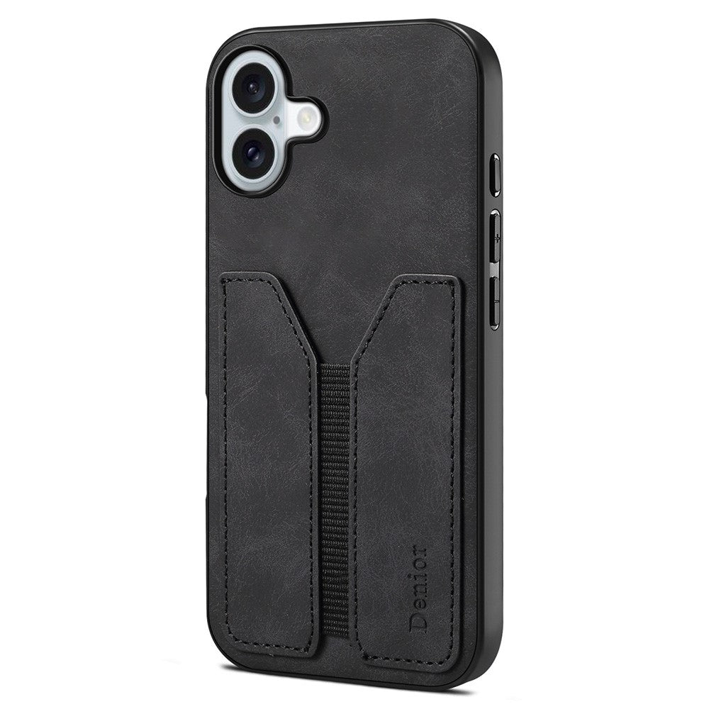 DENIOR For iPhone 16 Plus Case Elastic Card Holder PU Leather+TPU+PC Phone Cover