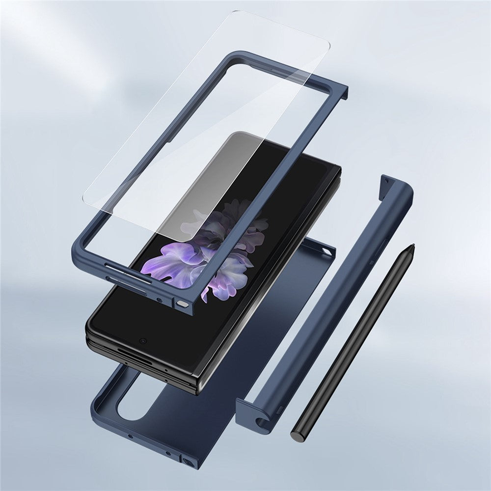 For Samsung Galaxy Z Fold4 5G Phone Case Rubberized Surface Hard PC Cover with Glass Screen Protector / Pen Slot