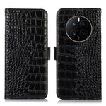 Huawei Mate 50 4G, äkta oxläder, magnetiskt spänne, krokodilstruktur, RFID-blockerande stativ, plånboksfodral