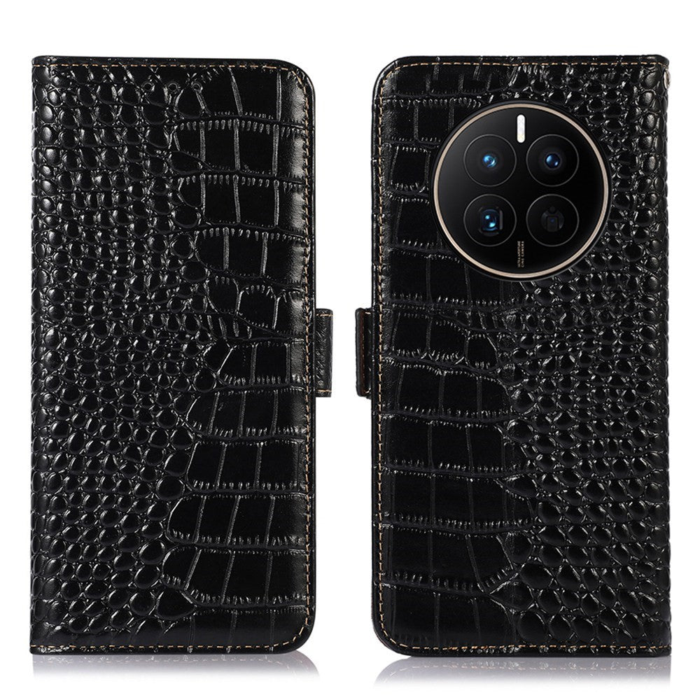 Huawei Mate 50 4G, äkta oxläder, magnetiskt spänne, krokodilstruktur, RFID-blockerande stativ, plånboksfodral