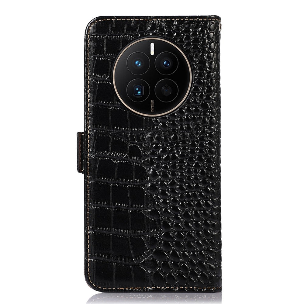 Huawei Mate 50 4G, äkta oxläder, magnetiskt spänne, krokodilstruktur, RFID-blockerande stativ, plånboksfodral
