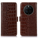 Huawei Mate 50 4G, äkta oxläder, magnetiskt spänne, krokodilstruktur, RFID-blockerande stativ, plånboksfodral