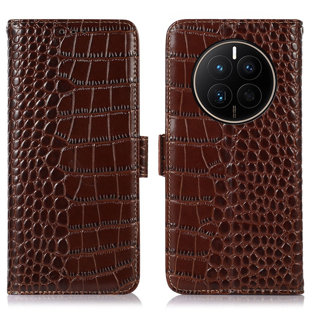 Huawei Mate 50 4G, äkta oxläder, magnetiskt spänne, krokodilstruktur, RFID-blockerande stativ, plånboksfodral