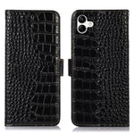 For Samsung Galaxy A04 4G (164.4 x 76.3 x 9.1 mm) Genuine Cowhide Leather Stand Wallet Cover Crocodile Texture Phone Case with RFID Blocking