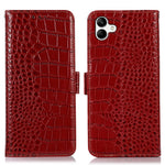 For Samsung Galaxy A04 4G (164.4 x 76.3 x 9.1 mm) Genuine Cowhide Leather Stand Wallet Cover Crocodile Texture Phone Case with RFID Blocking