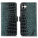 For Samsung Galaxy A04 4G (164.4 x 76.3 x 9.1 mm) Genuine Cowhide Leather Stand Wallet Cover Crocodile Texture Phone Case with RFID Blocking