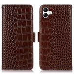 For Samsung Galaxy A04 4G (164.4 x 76.3 x 9.1 mm) Genuine Cowhide Leather Stand Wallet Cover Crocodile Texture Phone Case with RFID Blocking