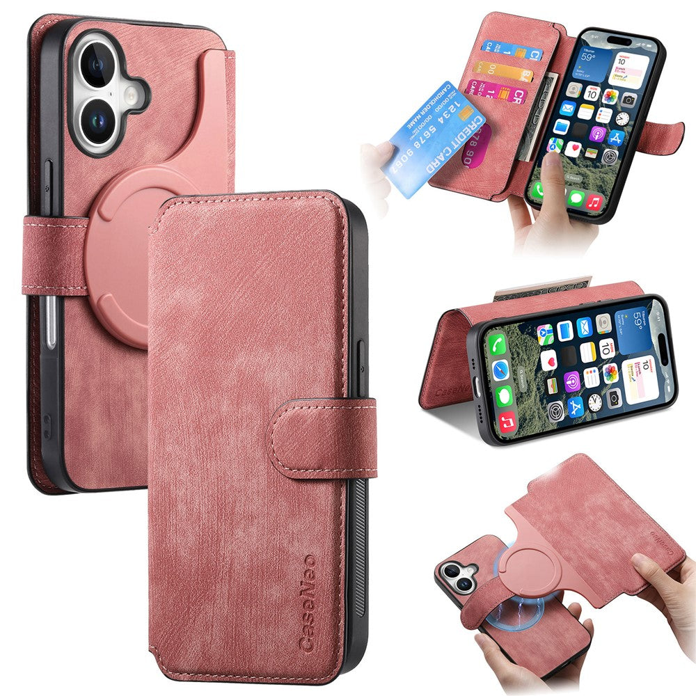 For iPhone 16 Plus Magnetic Case CASENEO Detachable Leather Phone Wallet Cover