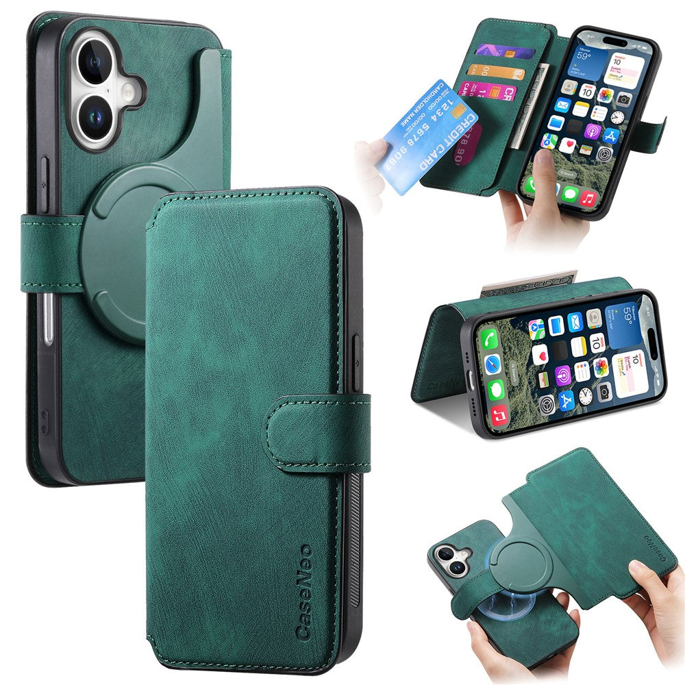 For iPhone 16 Plus Magnetic Case CASENEO Detachable Leather Phone Wallet Cover