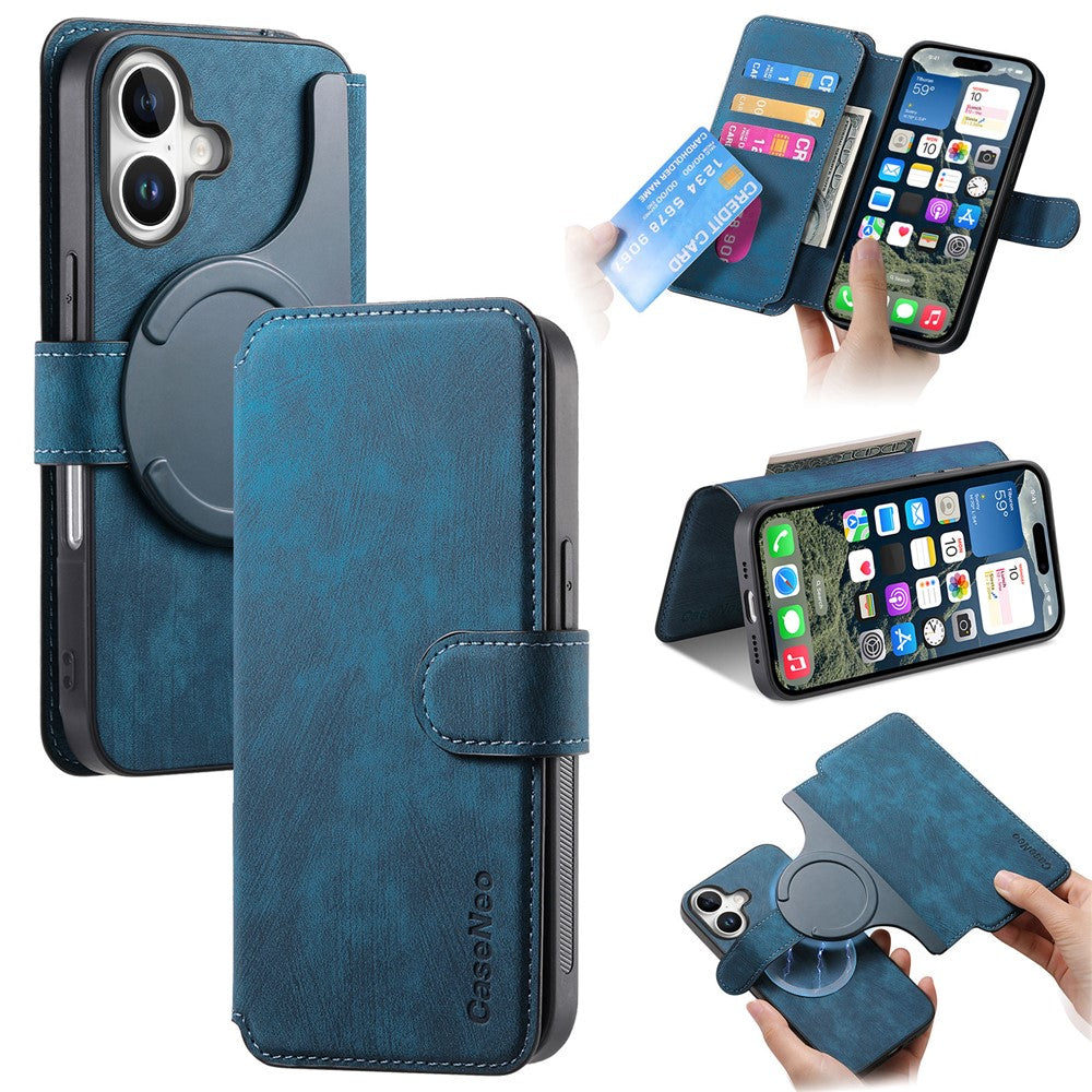 For iPhone 16 Plus Magnetic Case CASENEO Detachable Leather Phone Wallet Cover