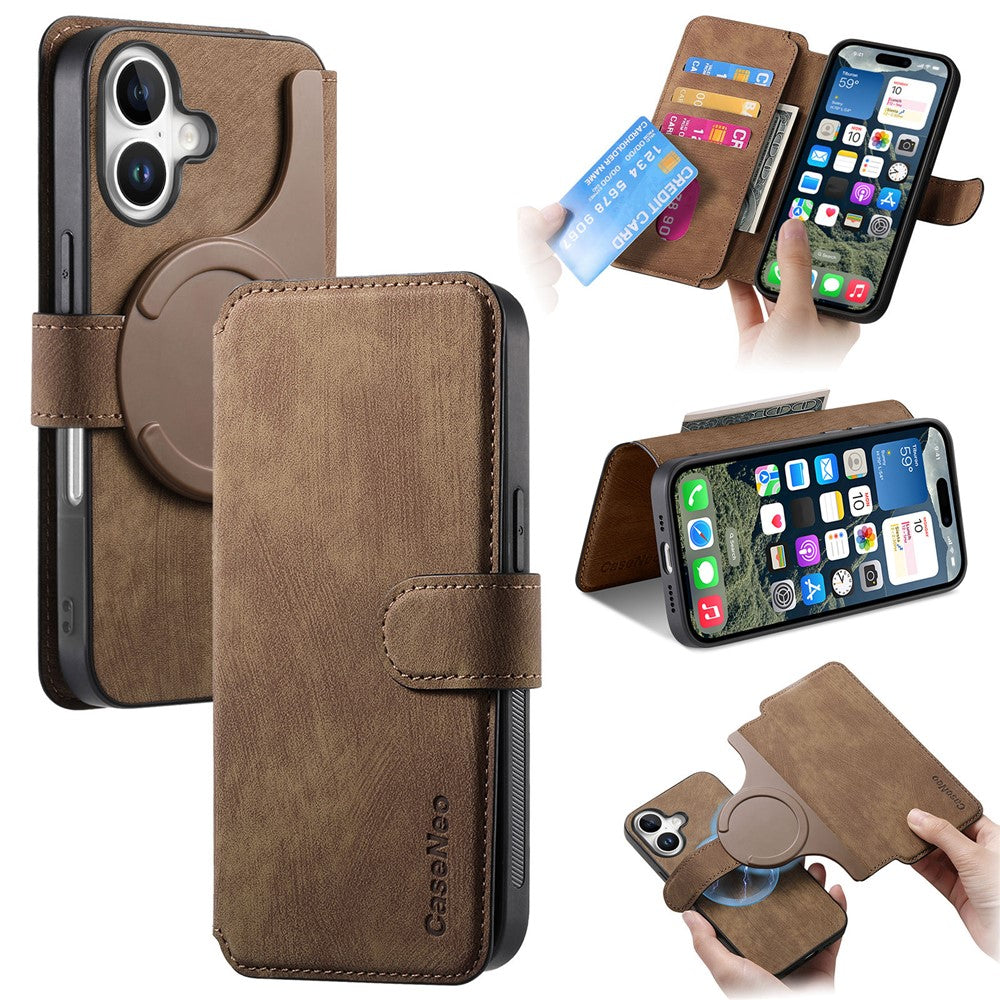 For iPhone 16 Plus Magnetic Case CASENEO Detachable Leather Phone Wallet Cover