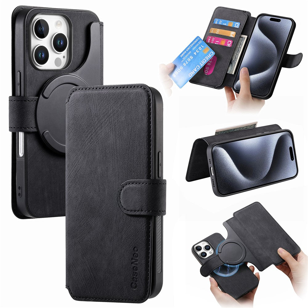 For iPhone 16 Pro Magnetic Case CASENEO Detachable Leather Phone Wallet Cover