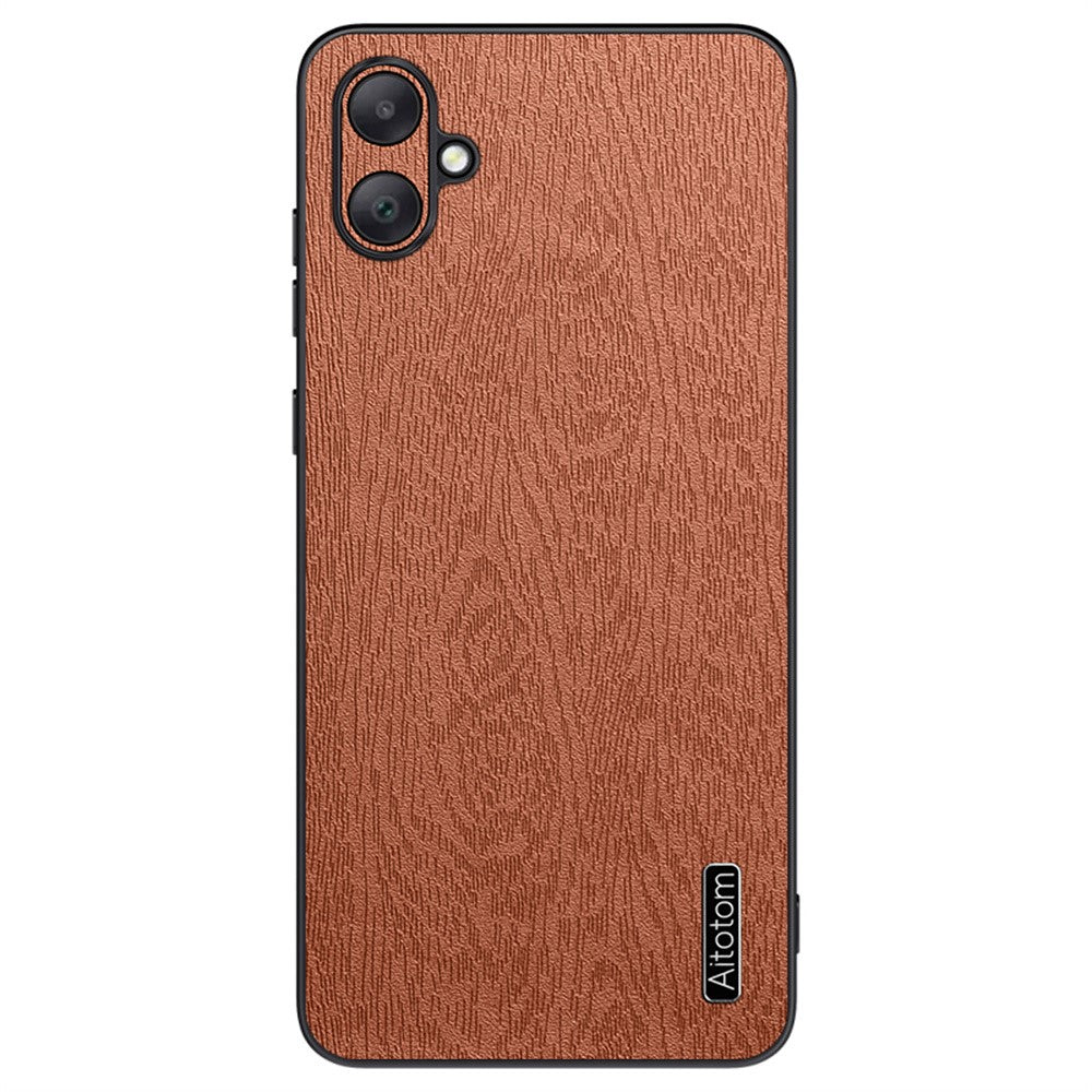 Til Samsung Galaxy A06 4G Etui, trætekstur PU-læderbelagt PC+TPU telefoncover