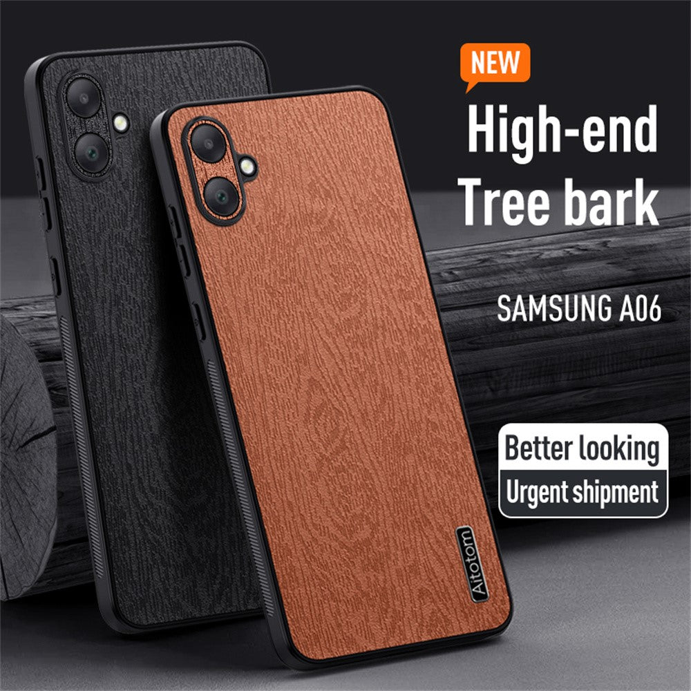 Til Samsung Galaxy A06 4G Etui, trætekstur PU-læderbelagt PC+TPU telefoncover