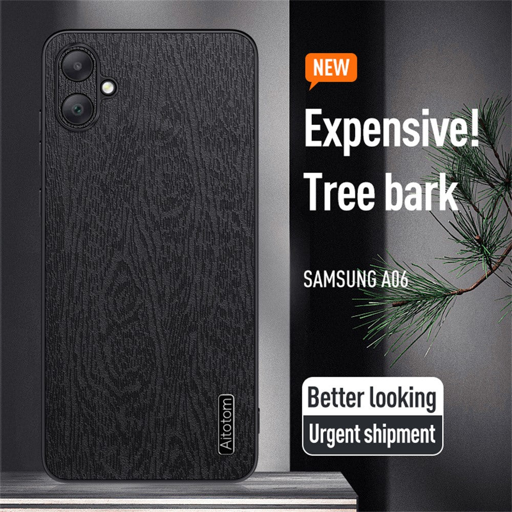 Til Samsung Galaxy A06 4G Etui, trætekstur PU-læderbelagt PC+TPU telefoncover