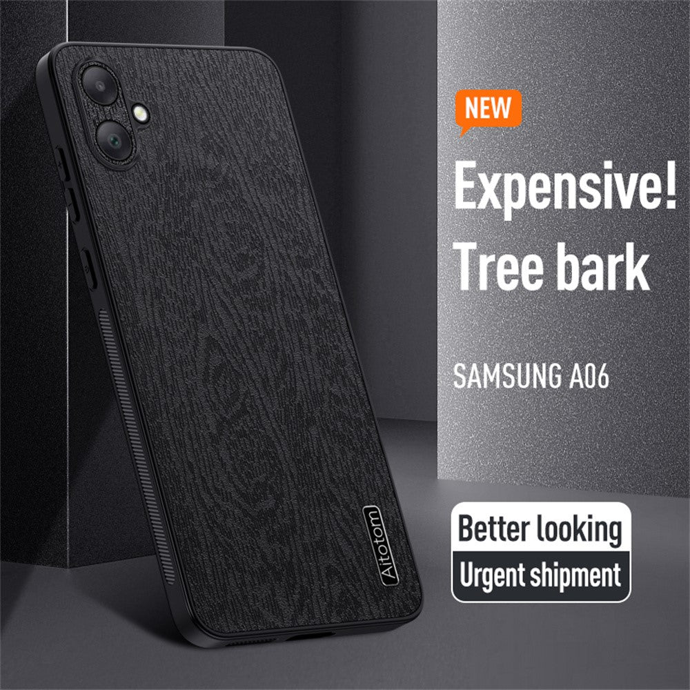 Til Samsung Galaxy A06 4G Etui, trætekstur PU-læderbelagt PC+TPU telefoncover