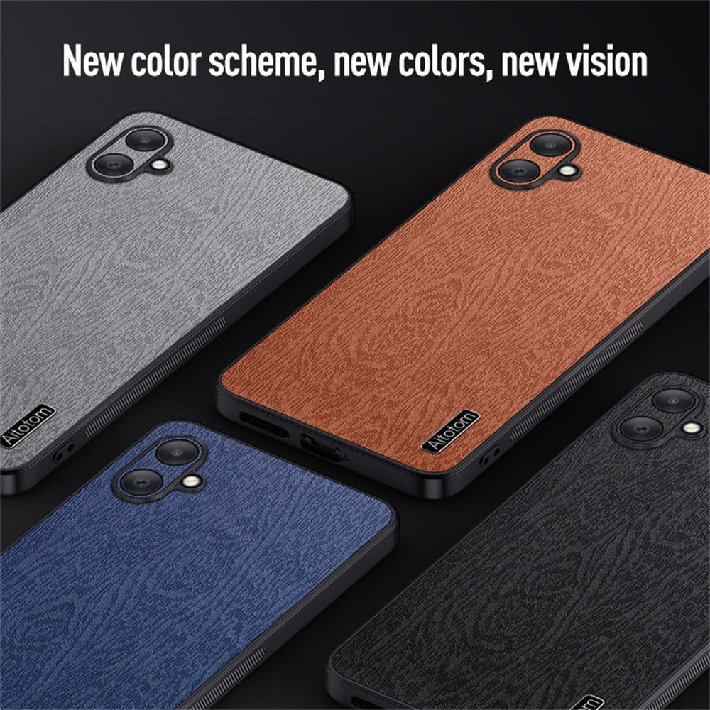 Til Samsung Galaxy A06 4G Etui, trætekstur PU-læderbelagt PC+TPU telefoncover
