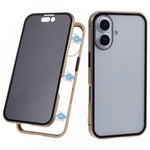 For iPhone 16 Anti-Spy Case Magnetic Metal Frame + Double-Sided Tempered Glass Phone Cover
