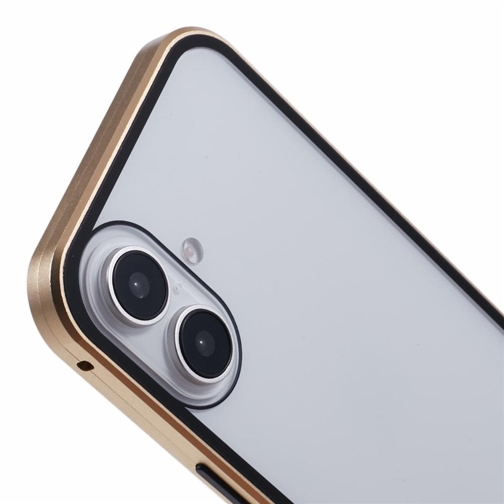 For iPhone 16 Anti-Spy Case Magnetic Metal Frame + Double-Sided Tempered Glass Phone Cover
