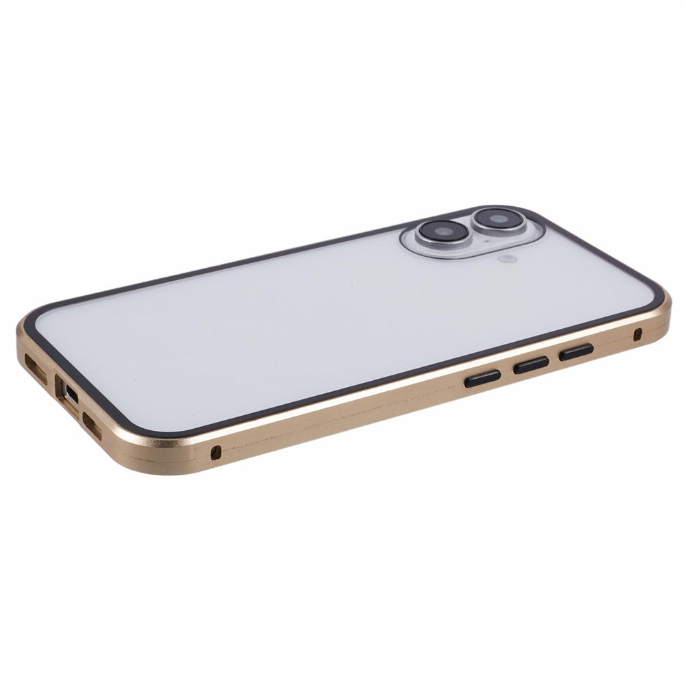 For iPhone 16 Anti-Spy Case Magnetic Metal Frame + Double-Sided Tempered Glass Phone Cover