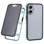 For iPhone 16 Anti-Spy Case Magnetic Metal Frame + Double-Sided Tempered Glass Phone Cover
