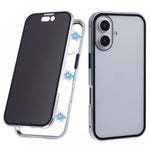 For iPhone 16 Anti-Spy Case Magnetic Metal Frame + Double-Sided Tempered Glass Phone Cover