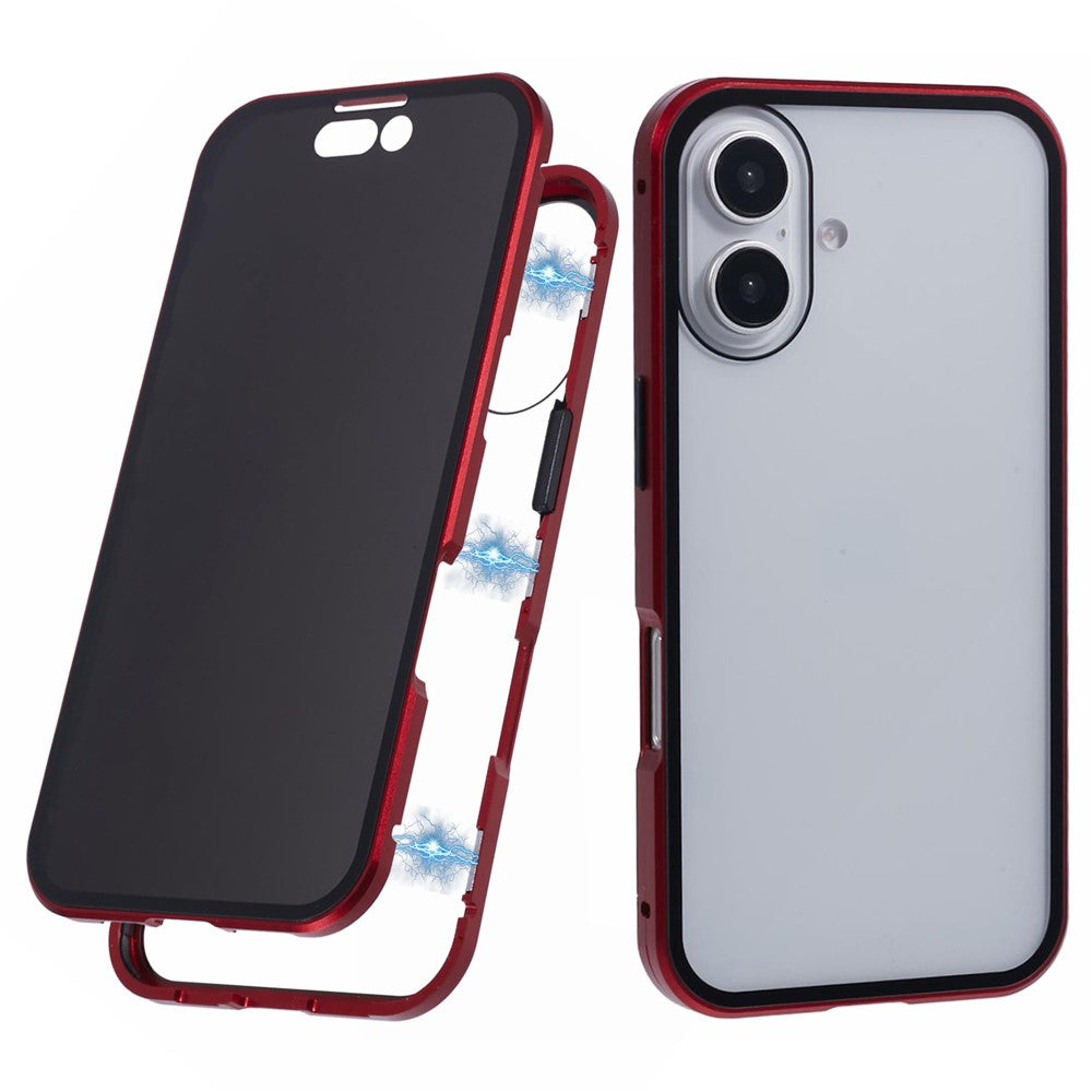 For iPhone 16 Anti-Spy Case Magnetic Metal Frame + Double-Sided Tempered Glass Phone Cover