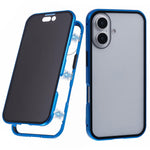 For iPhone 16 Anti-Spy Case Magnetic Metal Frame + Double-Sided Tempered Glass Phone Cover