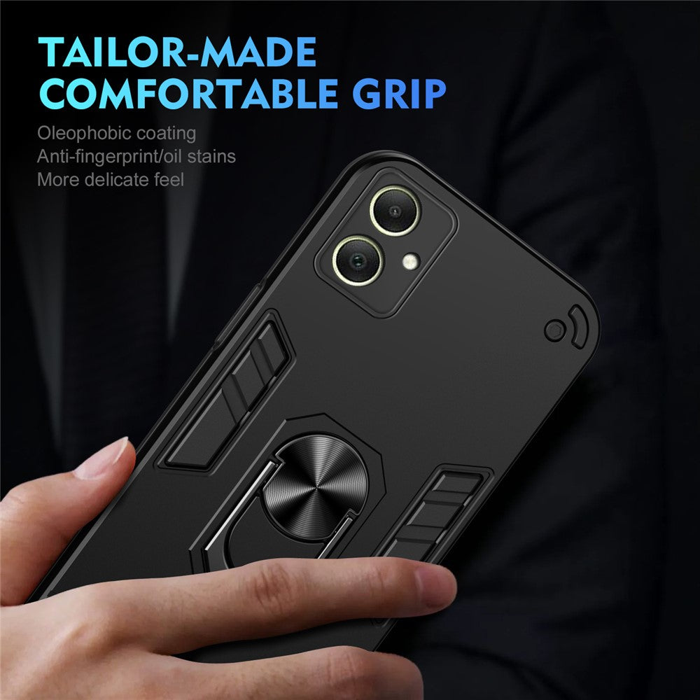 Til Samsung Galaxy A06 4G cover PC+TPU Drop Defend telefoncover med ringstativ