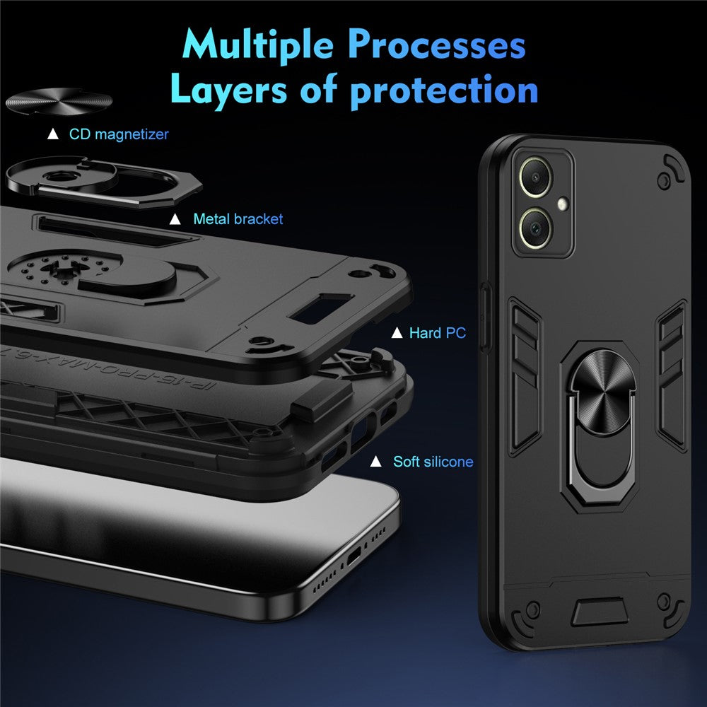 Til Samsung Galaxy A06 4G cover PC+TPU Drop Defend telefoncover med ringstativ