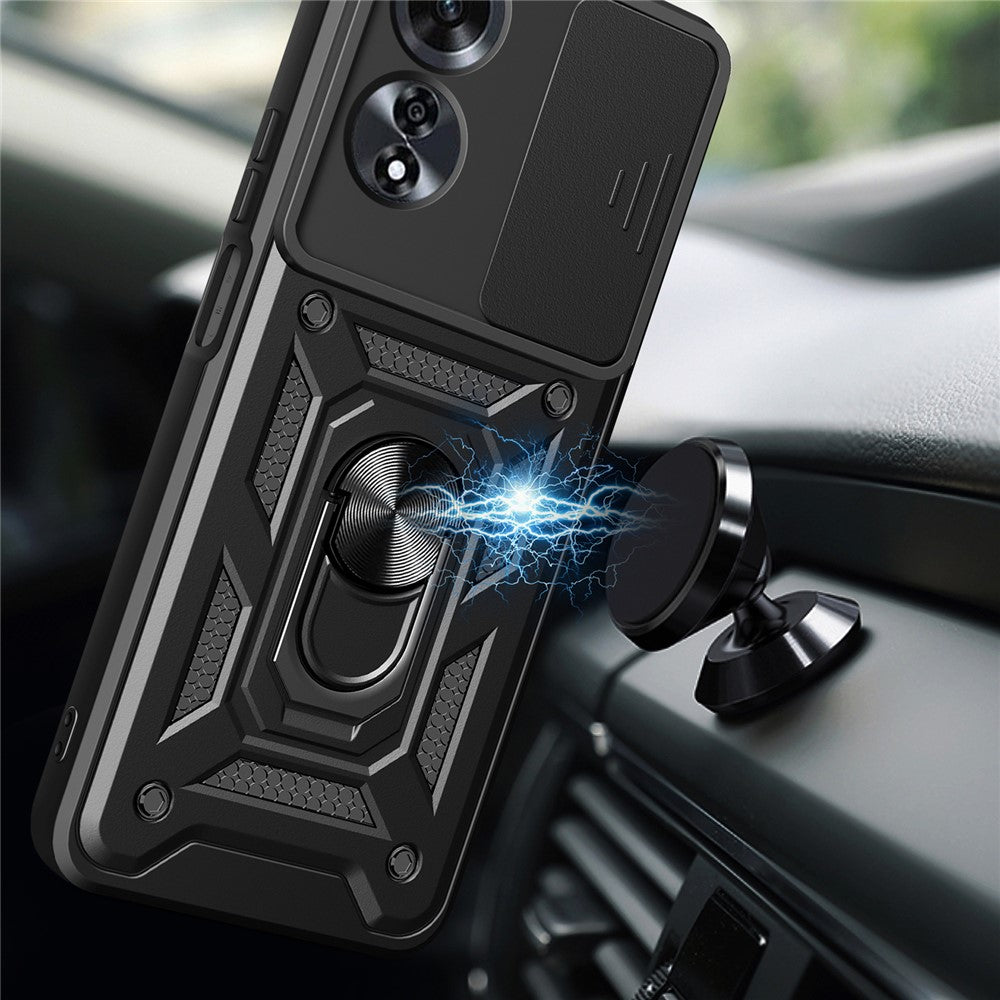For Oppo A60 4G Case with Slide Camera Lid PC+TPU Kickstand Phone Cover
