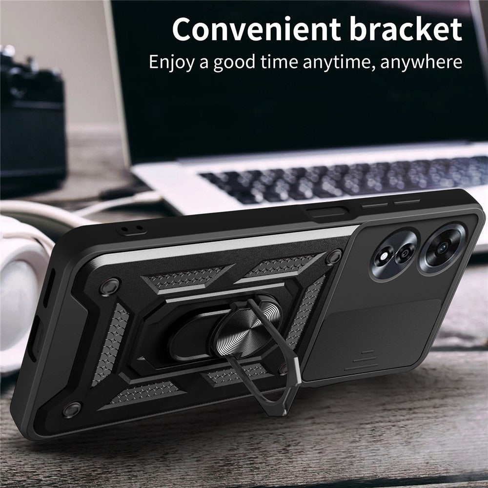 For Oppo A60 4G Case with Slide Camera Lid PC+TPU Kickstand Phone Cover