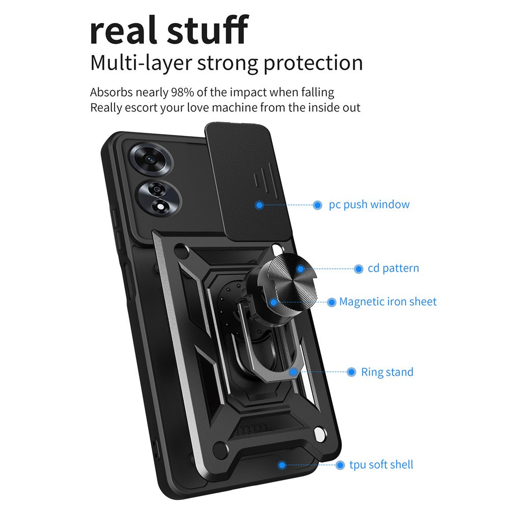 For Oppo A60 4G Case with Slide Camera Lid PC+TPU Kickstand Phone Cover