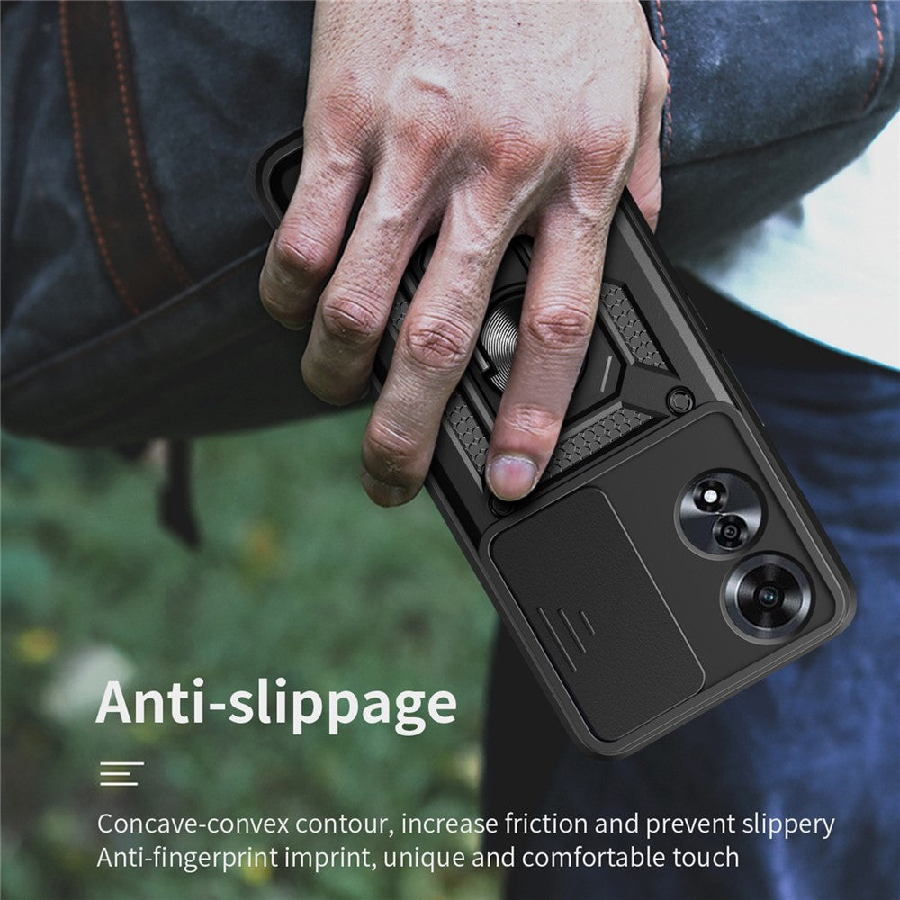 For Oppo A60 4G Case with Slide Camera Lid PC+TPU Kickstand Phone Cover
