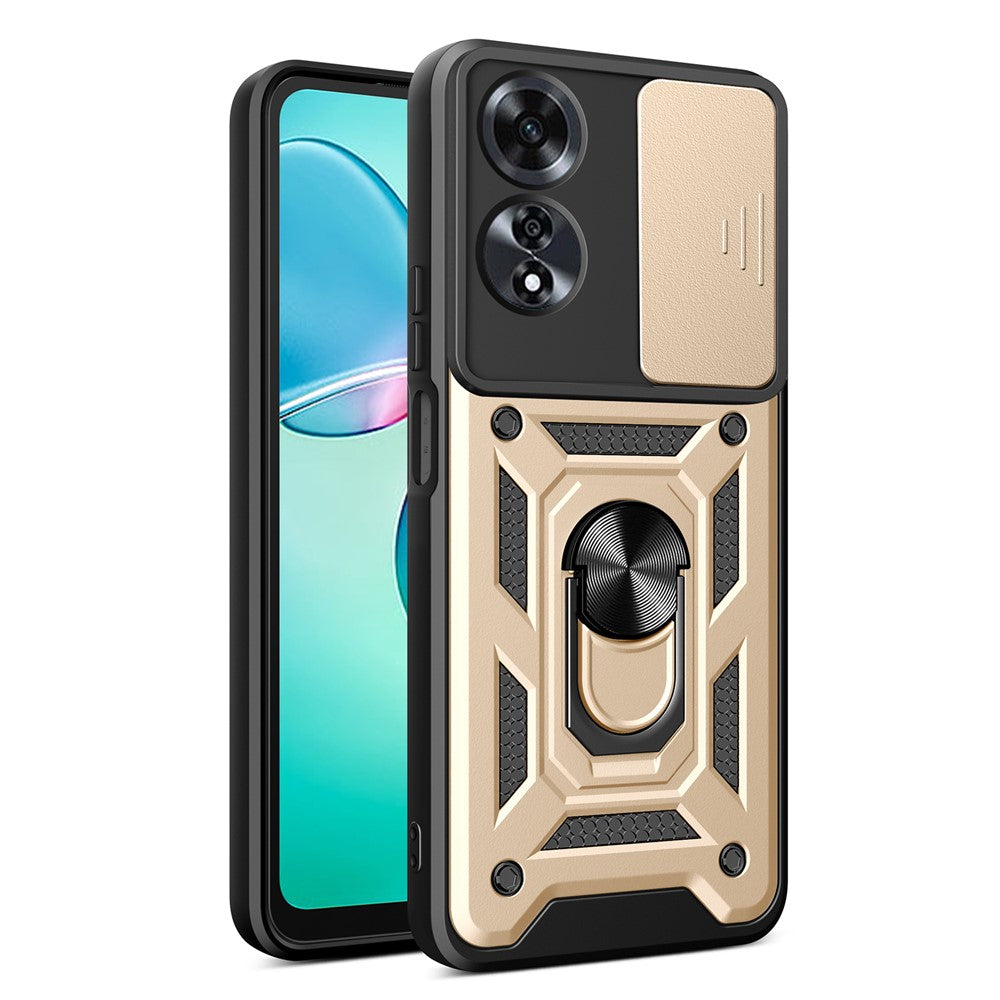 For Oppo A60 4G Case with Slide Camera Lid PC+TPU Kickstand Phone Cover