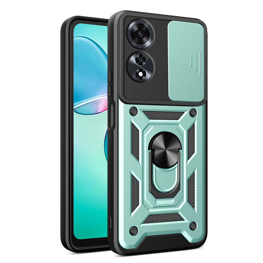 For Oppo A60 4G Case with Slide Camera Lid PC+TPU Kickstand Phone Cover