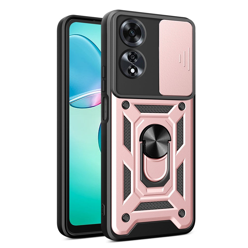 For Oppo A60 4G Case with Slide Camera Lid PC+TPU Kickstand Phone Cover