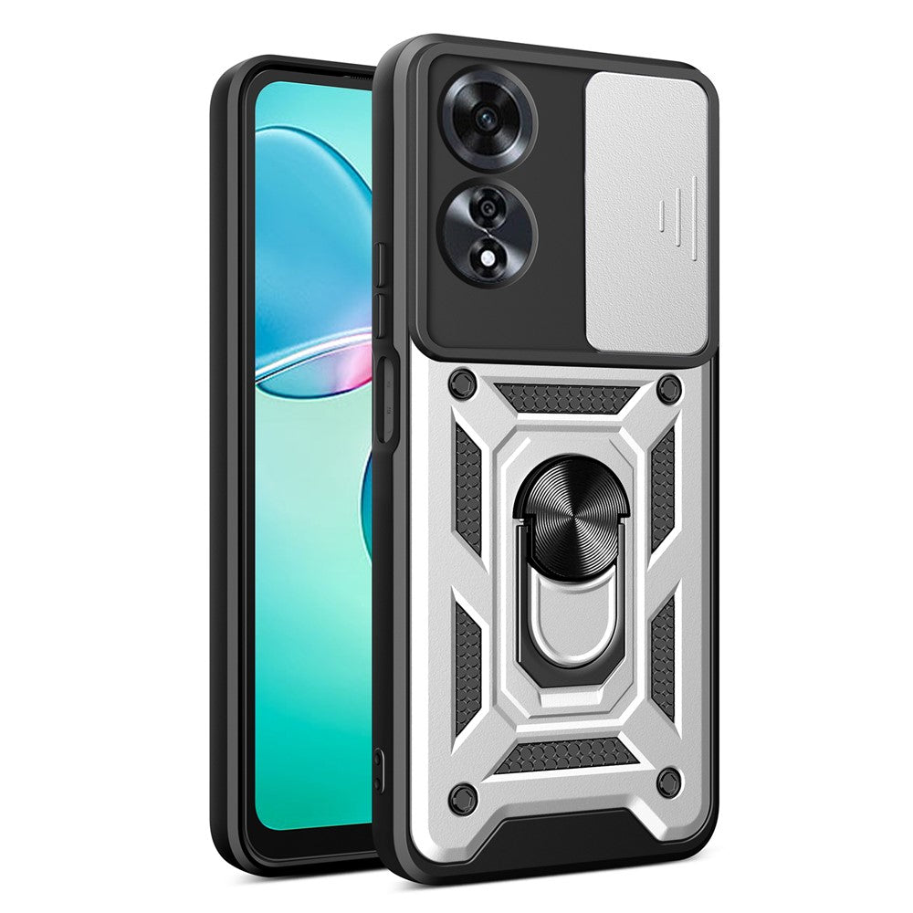 For Oppo A60 4G Case with Slide Camera Lid PC+TPU Kickstand Phone Cover