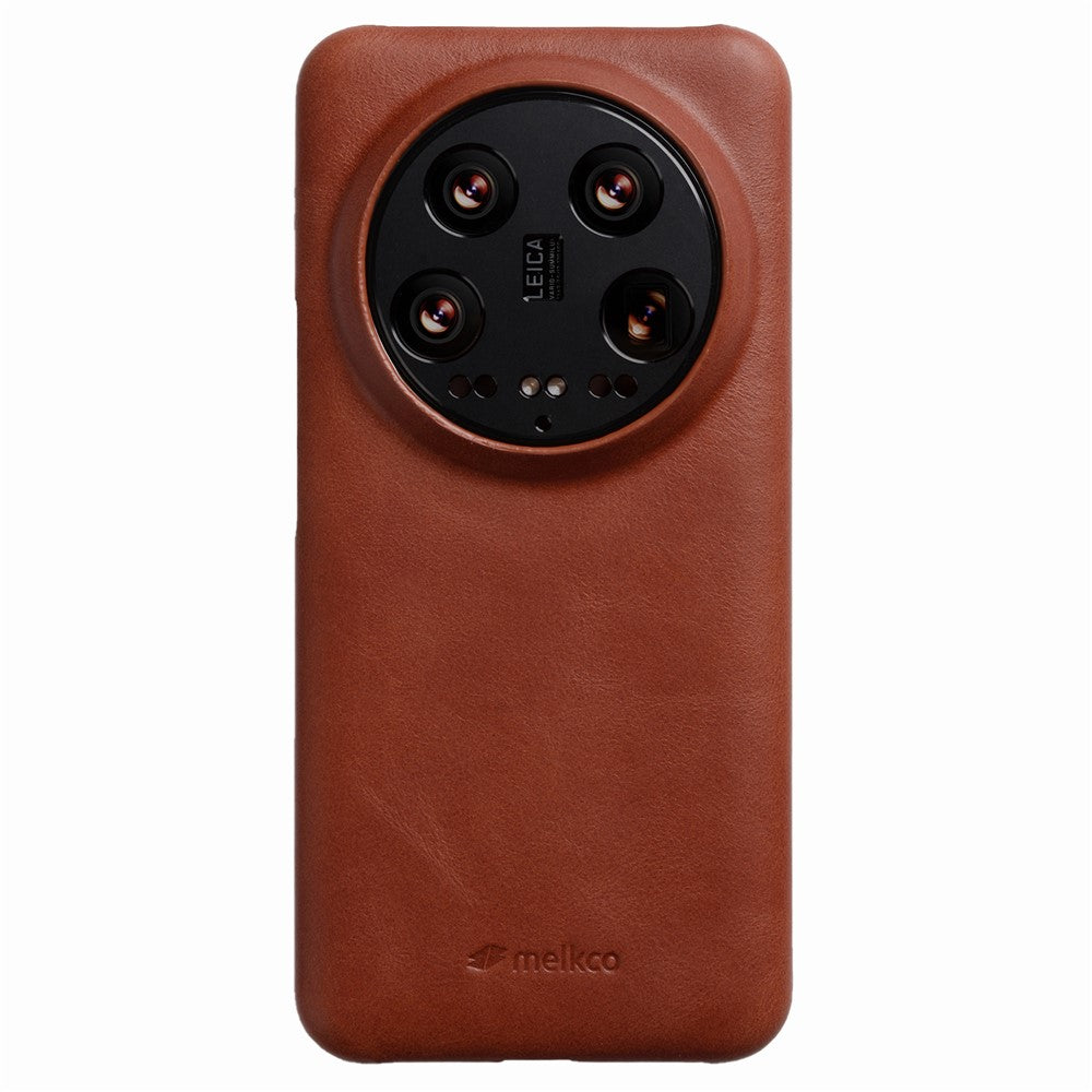 MELKCO For Xiaomi 14 Ultra Case Waxy Genuine Cow Leather PC Phone Back Cover